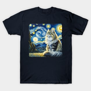 Siberian Starry Night Inspired - Artistic Cat T-Shirt